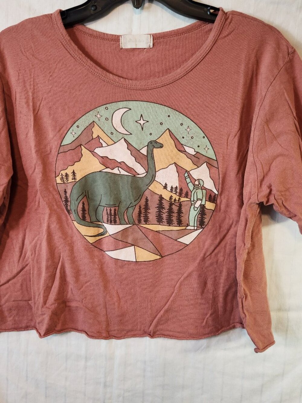 Altar'd State Rust Cropped Graphic Tee Dinosaur Astronaut,Medium